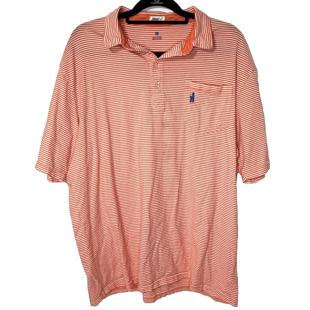 Johnnie-O Striped Polo Shirt Mens XL Orange White Surf Pocket Cotton